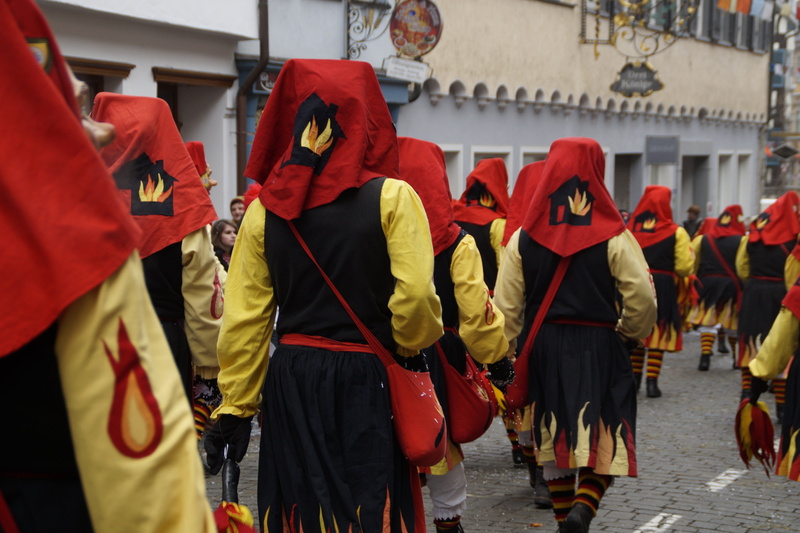 street, haestraeger, fasnet, figure, lifestyles, men, wooden mask, strassenfasnet, fire, architecture, carved, crowd, group of people, built structure
