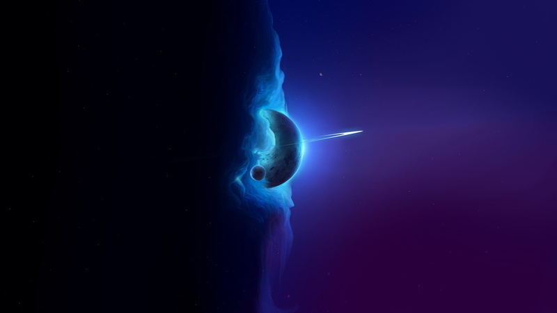 planet, 1080P, blue background, glowing, nebula, stars, space, space art, planetary rings, digital art, artwork