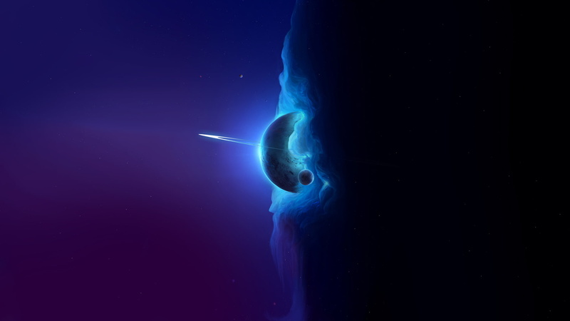 marine, illuminated, artwork, vertebrate, water, Space Art, dark, no people, fish, animal themes, underwater, blue, purple, stars, sea life, science, 1080P