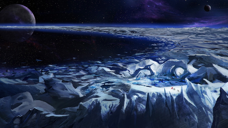glacier, ice, space, stars, planet, nebula, ring, travelers, 1080P