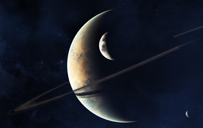 giant, satellite, space, ring, art, nebula, 1080P, stars, planet