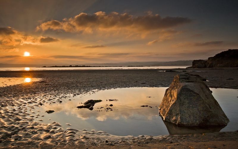 rock, wave, scenics - nature, outdoors, pool, idyllic, vacations, seascape, 720P, coastline, cloudscape, waters Edge, sun, sunlight, stone - Object, tranquility