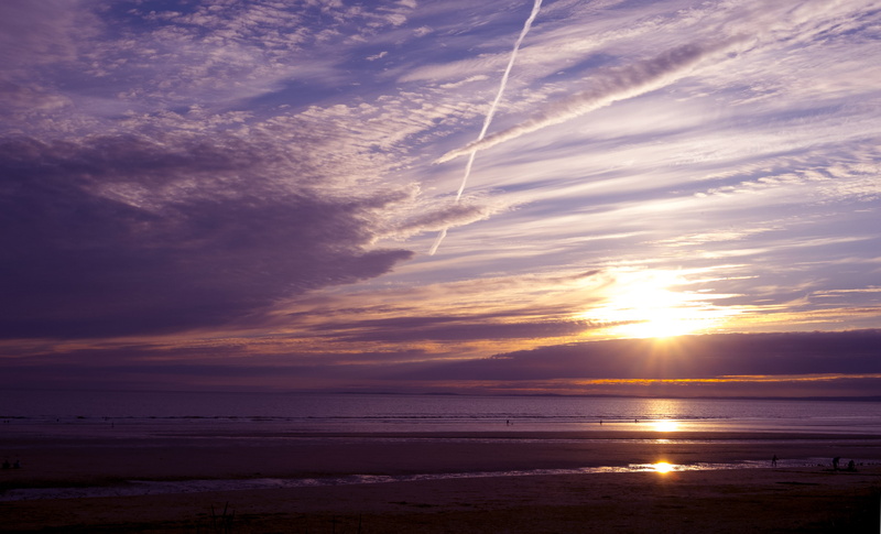 4K, tranquility, vapor trail, beauty in nature, sea, horizon over water, idyllic, sun, horizon, ocean view, outdoors, no people, tranquil scene, water