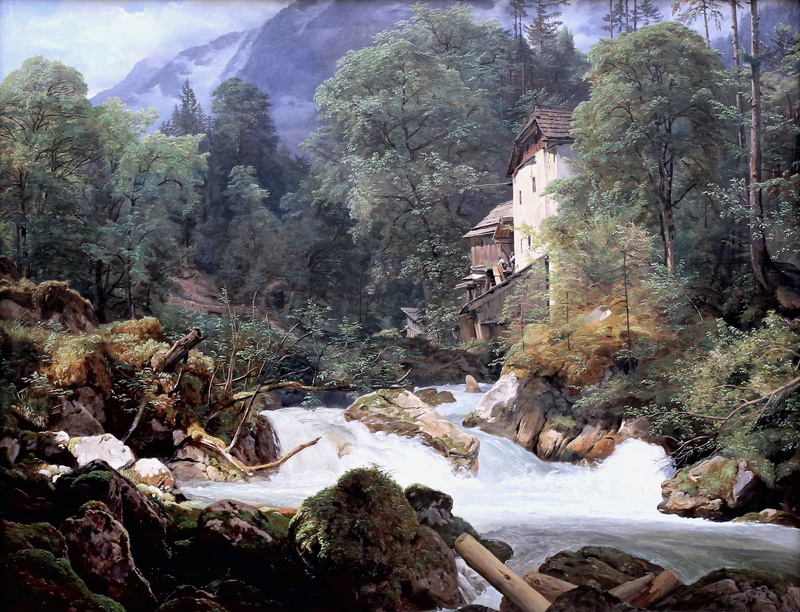 Mill at the outflow of lake königssee, 2K, 1940, Ferdinand Georg Waldmuller, Austrian artist, Ferdinand Georg Waldmüller, picture