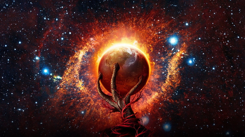 surrounded, mystery, imagination, painting, night, burning, light - Natural Phenomenon, orange color, galaxy, nature, glowing, outdoors, creativity, science