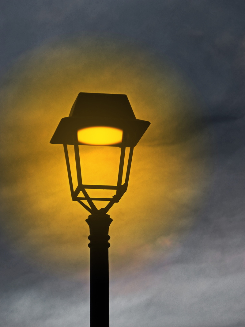 gas light, outdoors, low angle view, street light, sky, light - natural phenomenon, nature, street lamp, electric lamp, orange color, sunset, light, dusk