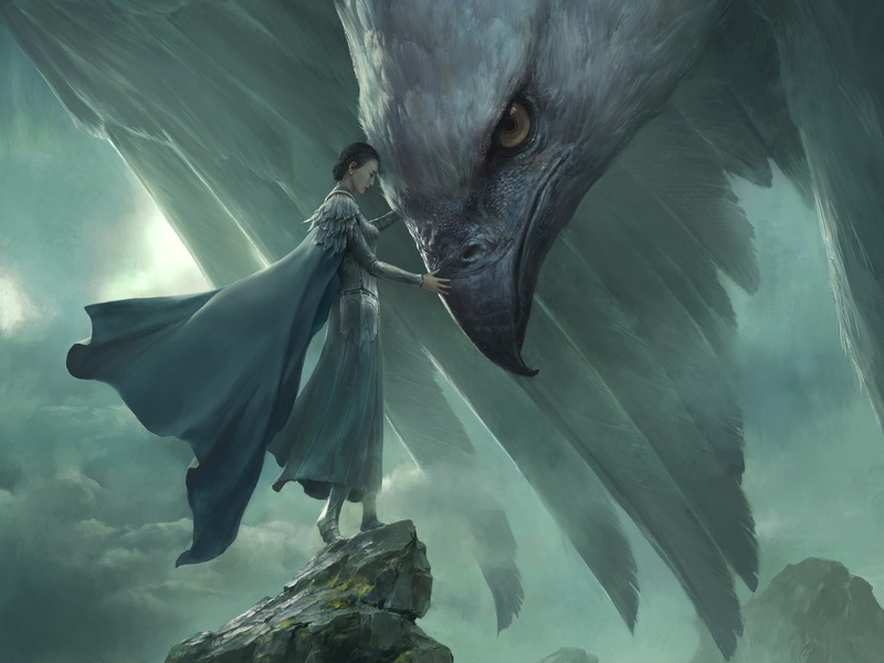 figure, Legend of Ravaging Dynasties, art, by Xiaodi Jin, sadness, rocks, fantasy, giant eagle, 1080P, melancholy, the sky, woman, goodbye, L.O.R.D., girl