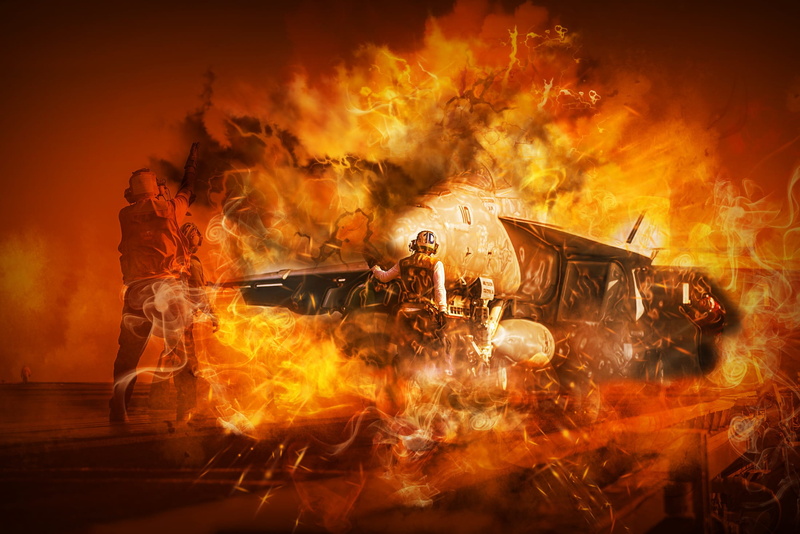scenery, orange color, occupation, maritime, ocean, warning sign, fire - natural phenomenon, damaged, ship, military, sea, heat - temperature, photo art