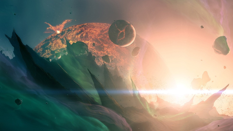 artwork, animals in captivity, water, Concept Art, close-up, planet, day, outdoors, sea, stars, fish, supernova, nature, one animal, 1080P, fantasy Art