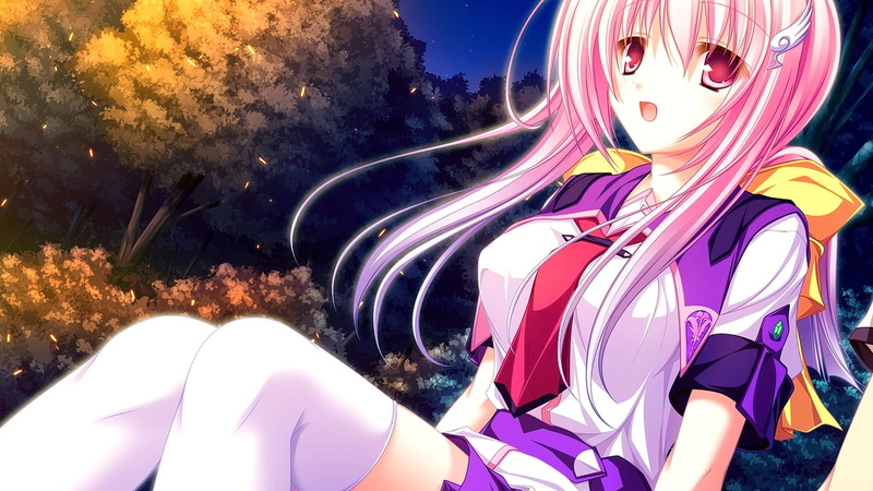 pink hair, nature, outdoors, pink color, 1080P, anime, day, sky, lifestyles, sunlight, leisure activity, open mouth, human representation, anime girls