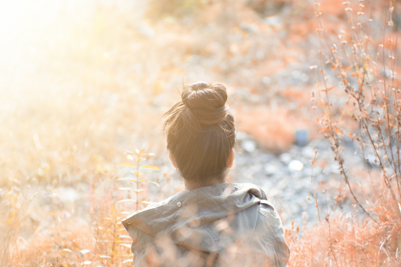one person, adult, nature, rear view, hairstyle, plant, brown hair, hair bun, person, headshot, offspring, standing, leisure activity, portrait, 4K, woman