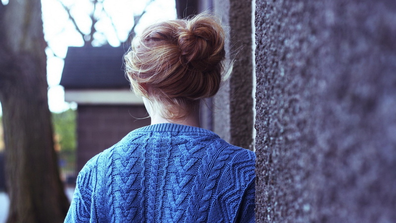 headshot, standing, 1080P, waist up, portrait, brown hair, day, hair bun, leisure activity, rear view, redhead, adult, hair, focus on foreground, beautiful girl woman images 1920x1080