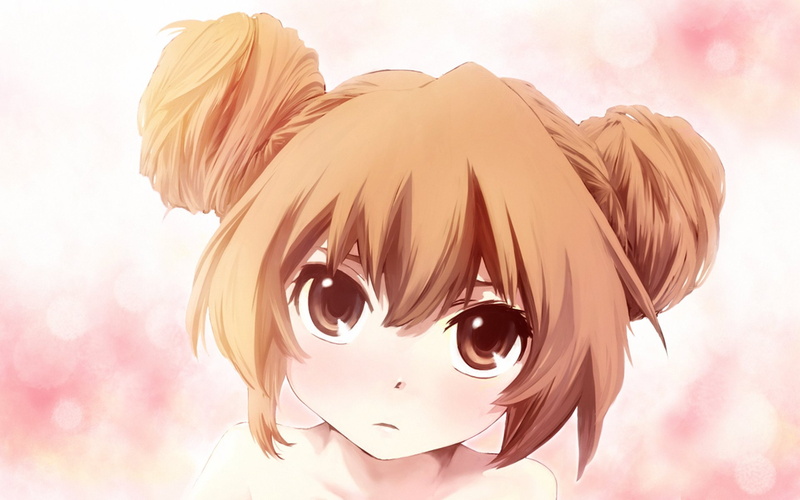 1080P, bare, hair, brown, girls, toradora, aisaka, anime, taiga, bun, shoulders, bangs, brunettes, eyes, faces