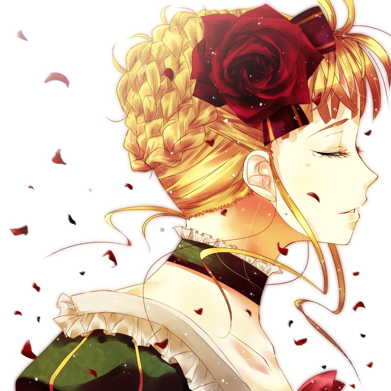 petals, eyes, braids, games, white, tears, ornaments, video, beatrice, 1080P, visual, anime, choker, closed, long, umineko, roses, wind, koro, girls, simple