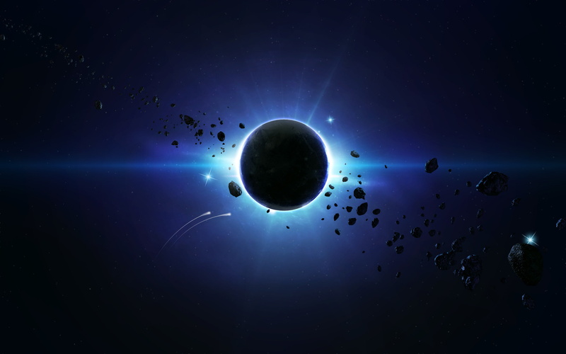 Behind the Scene, Blue Spase, Asteroids, Planet, 2K
