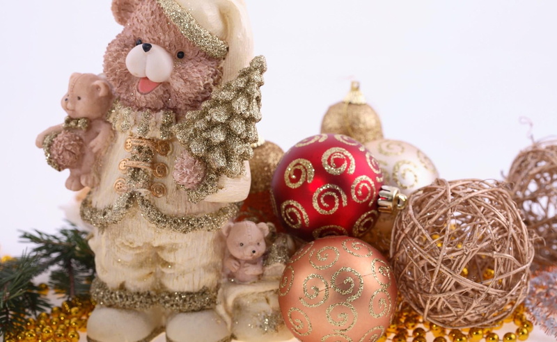 toy, backgrounds, indoors, brown, balloons, human representation, christmas Ornament, bear, art and craft, red, decor, doll, holiday - event, gold Colored