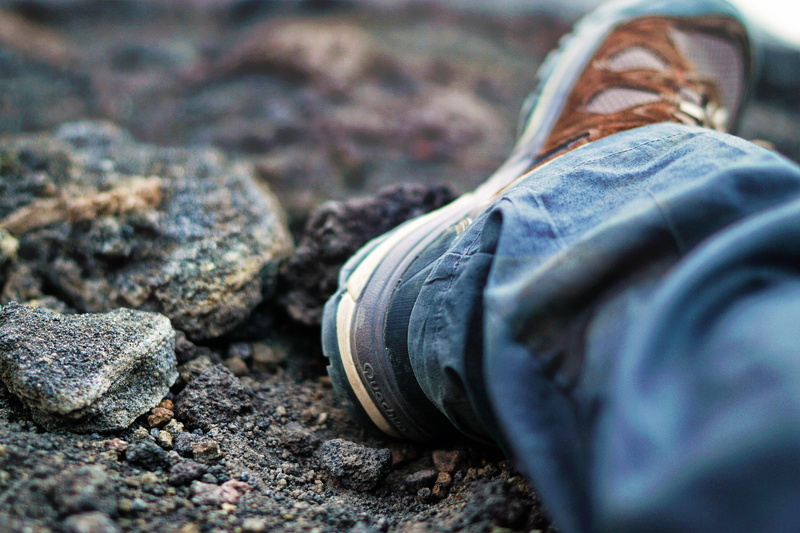 rock - object, outdoors, treking, decathlon, people, protection, feet, foot, mountain, durt, speck, jeans, focus on foreground, selective focus, trousers