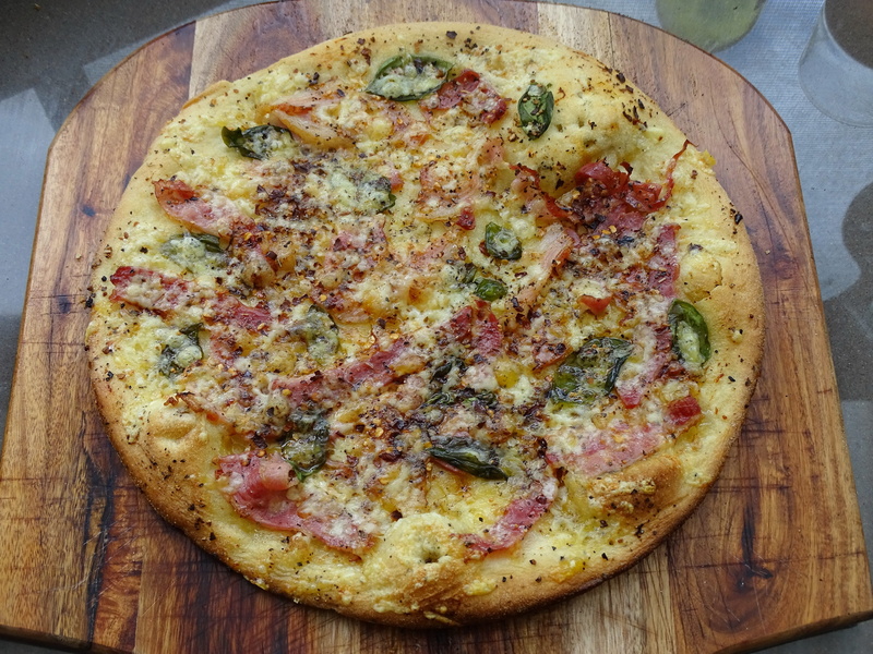 dairy product, basil, chilli, garlic, close-up, food and drink, cutting board, ready-to-eat, italy, indulgence, unhealthy eating, high angle view, pizza