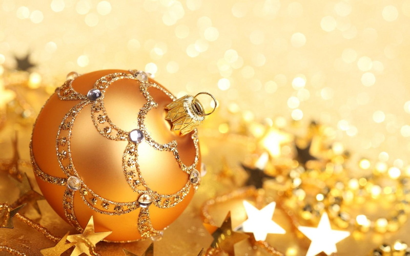 stars, gold, 720P, new, ball, year, christmas, glitter