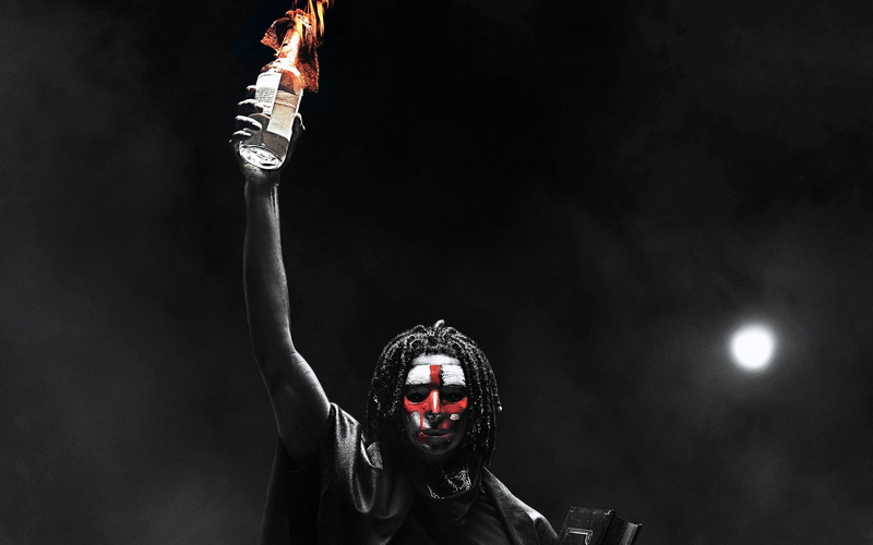 clothing, purge, 2K, man, illuminated, arms raised, young adult, black background, one person, celebration, human body part, first, portrait, hd, night