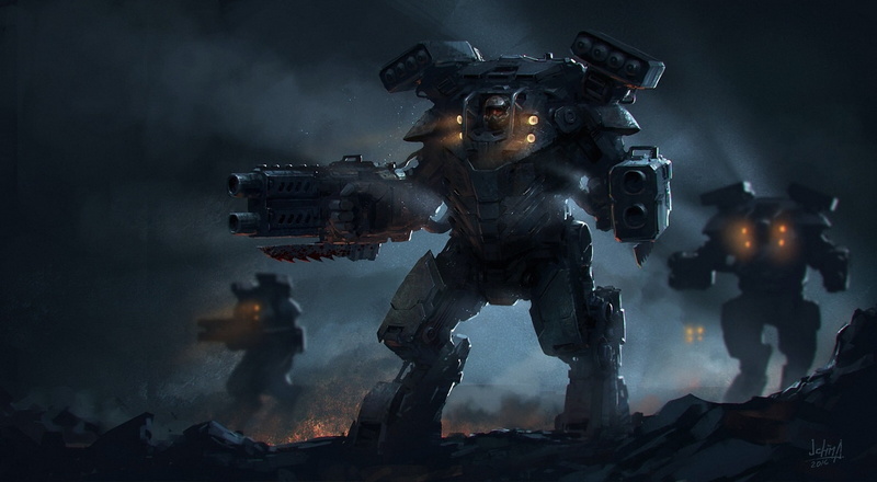 mechwarrior, robots, weapons, 1080P, night, art