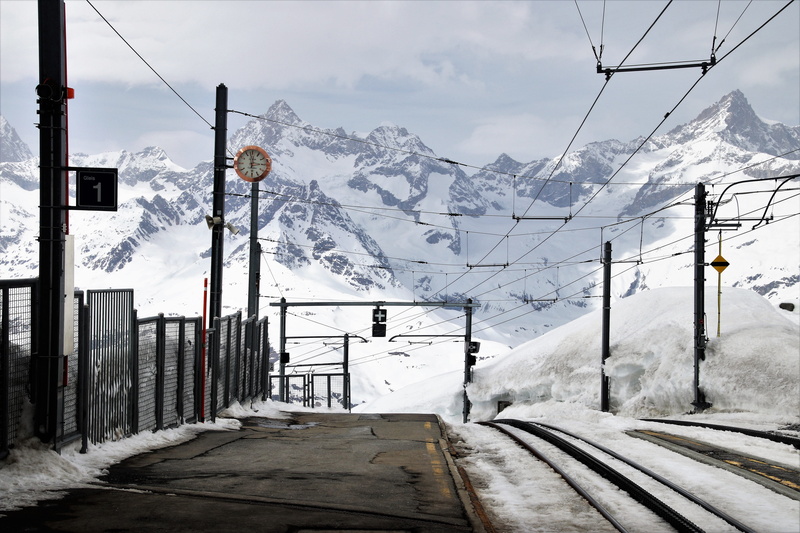 clock, no people, the station, railroad tracks, train track, zermatt, near, electricity, hours, transportation, transport, road, beauty in nature, communication