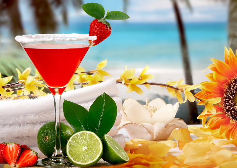 red, fresh, citrus fruit, tropical drink, herb, fruits, drink, freshness, drinking glass, lime, close-up, food and drink, fruit, glass, sea, household equipment