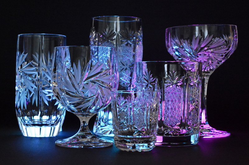 drinking glasses, indoors, purple, martini, set, glass, refreshment, cocktail, crystal, black background, close-up, shot glass, glass - material, drinking glass