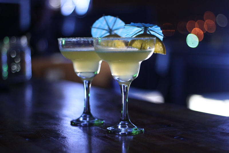 garnish, cocktail glass, two, fruit, household equipment, liquor, food and drink, surface, margarita, bar - drink establishment, close-up, martini, glass