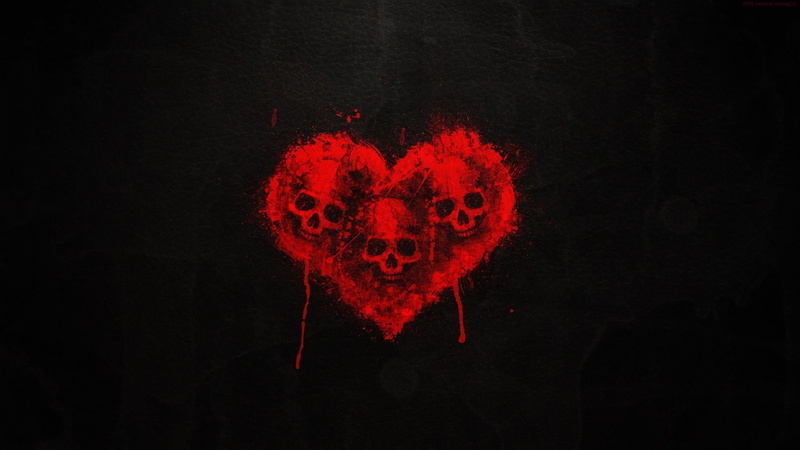 dark, blood, art, heart, 1080P, arts, skull, red