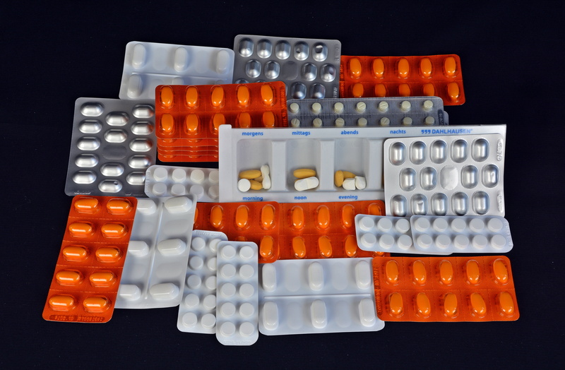 view packaging, pack, pills, large group of objects, healthcare and medicine, assorted, pharmaceutical form, black background, medical, pharmacy, nutritional supplement