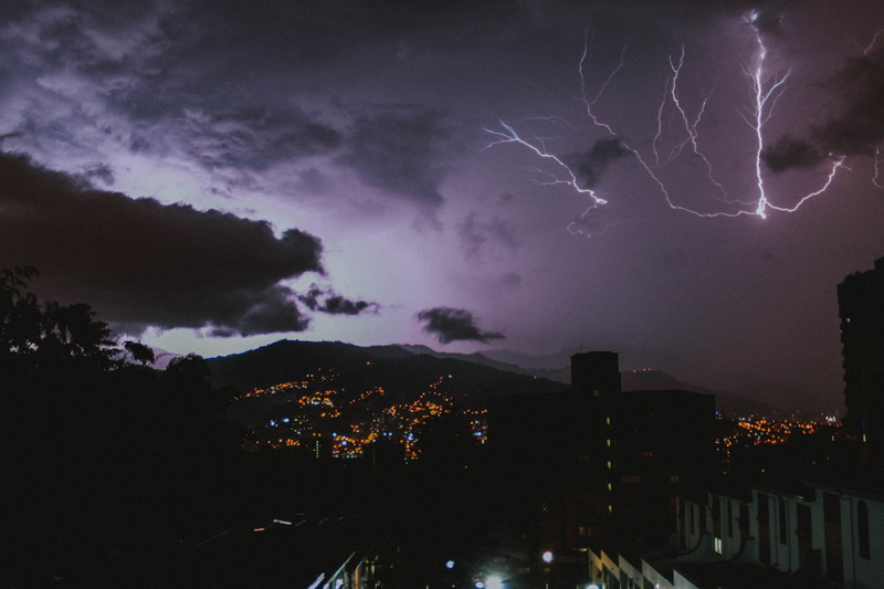 4K, sotrm, lightning, storm clouds, light, skyscraper, illuminated, night, no people, communication, city, clody storm, storm cloud, purple, dark, outdoors