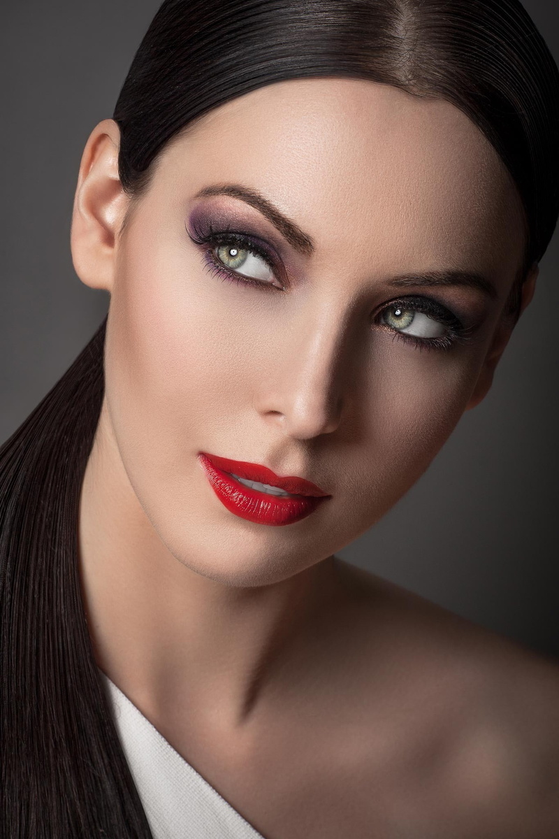 hazel eyes, women, lipstick, 1080P, portrait, face, makeup, Natalie Glebova, red lipstick