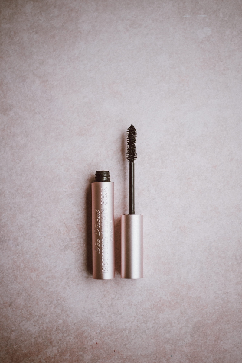 side by side, body care and beauty, simplicity, makeup, make up, make-up brush, mascara, close-up, studio shot, directly above, still life, faced, high angle view