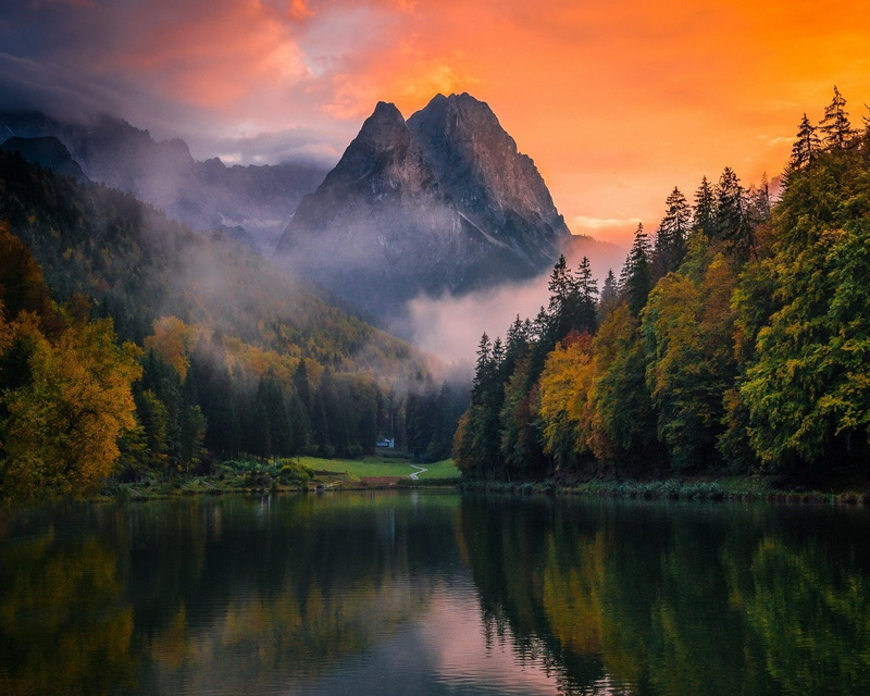 outdoors, tranquil scene, sky, no people, Germany, mist, nature, autumn, sunset, mountains, land, trees, forest, reflection, non-urban scene, beauty in nature
