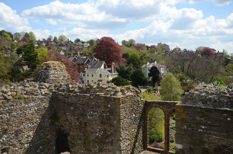 sunlight, growth, houses, no people, guildford castle, picturesque, nature, the past, 4K, guildford, tree, ancient, old, medieval, old ruin, uk, sky, castle