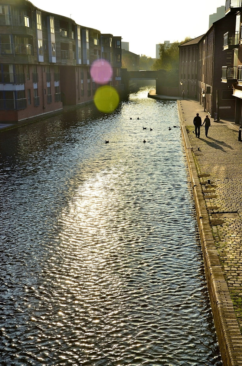 water, rippled, day, birmingham, 720P, reflection, street, incidental people, sky, the mailbox, waterfront, sunlight, city, united kingdom, outdoors, nature