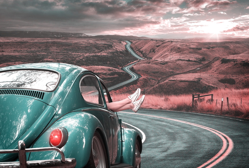 sunlight, motor vehicle, land vehicle, 5K, glass, shoes, awe, scarab, love, car, travel, transportation, west, landscape, red, real people, man, mountain