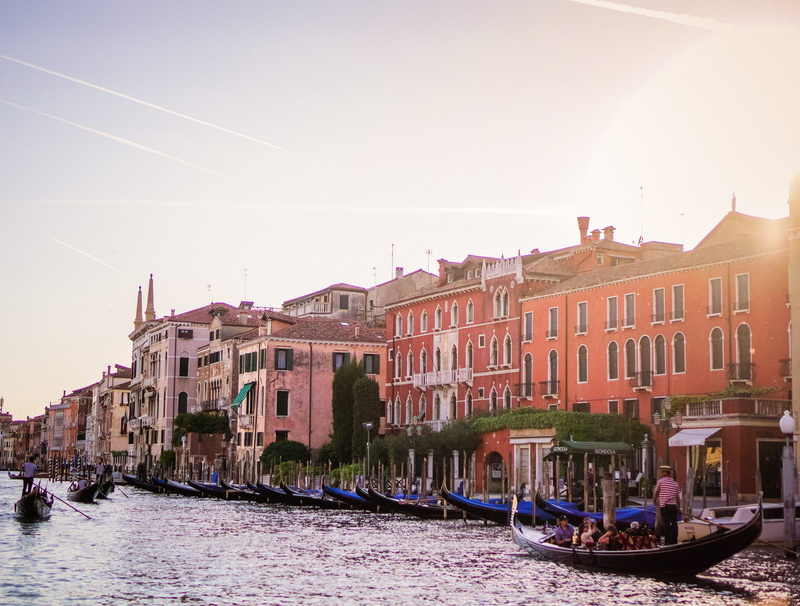 pinks, waterfront, building exterior, water, 5K, nature, nautical vessel, gondola, transportation, canal, city, sunlight, outdoors, day, venice, italy