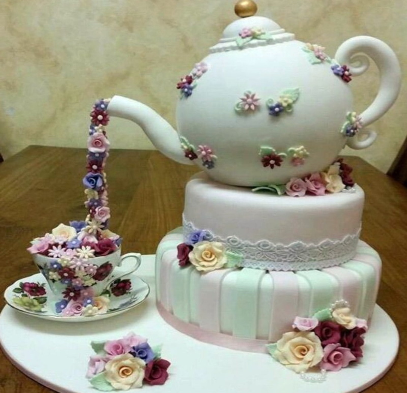 teapot, baked, pink color, purple, Tea, Flowers, tea cup, sweet food, Tea And Cake, icing, food, wedding cake, dessert, luxury, no people, close-up, porcelain