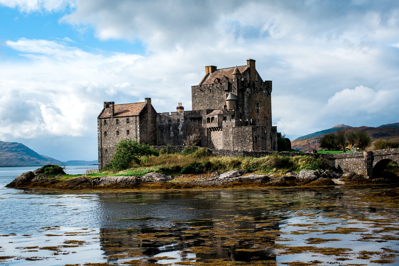 waterfront, the past, castle, building exterior, sky, reflection, 4K, lake, water, no people, history, cloud - sky, outdoors, architecture, scotland, fort