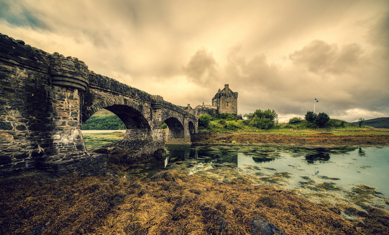 castle, Scotland, bridge, Dornie, 2K