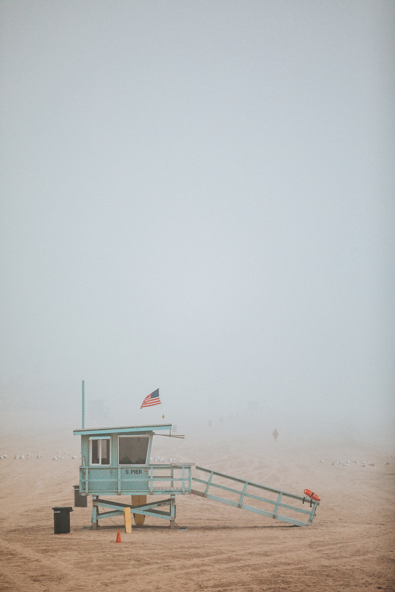 man made structure, horizon over water, copy space, lifeguard tower, manhattan beach, sky, lifeguard, safety, lifeguard station, nature, tranquility, green