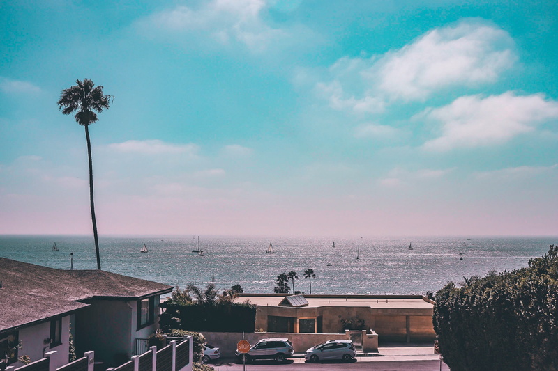 background, beachside, horizon, boats, nature, tree, sea, car, cloud - sky, transportation, built structure, no people, tropical, architecture, manhattan beach