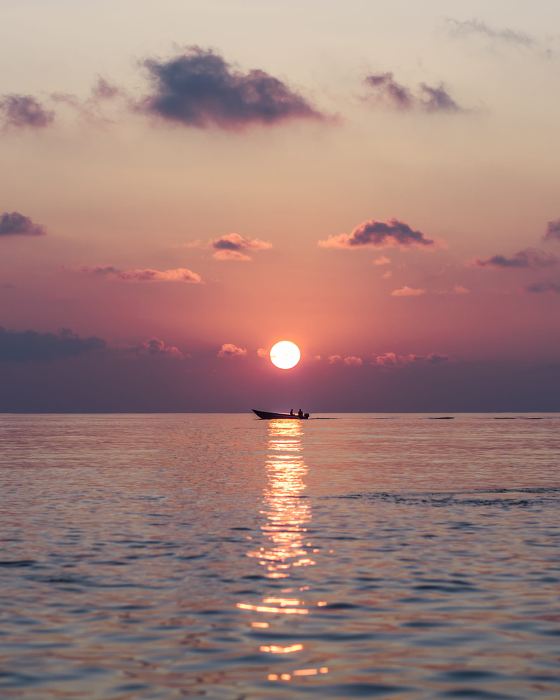 lapse, amaxing, water, boat, cloud - sky, reflection, 2K, tranquility, orange color, ship, outdoors, cottoncandy, black, blue, sunset, wave, non-urban scene