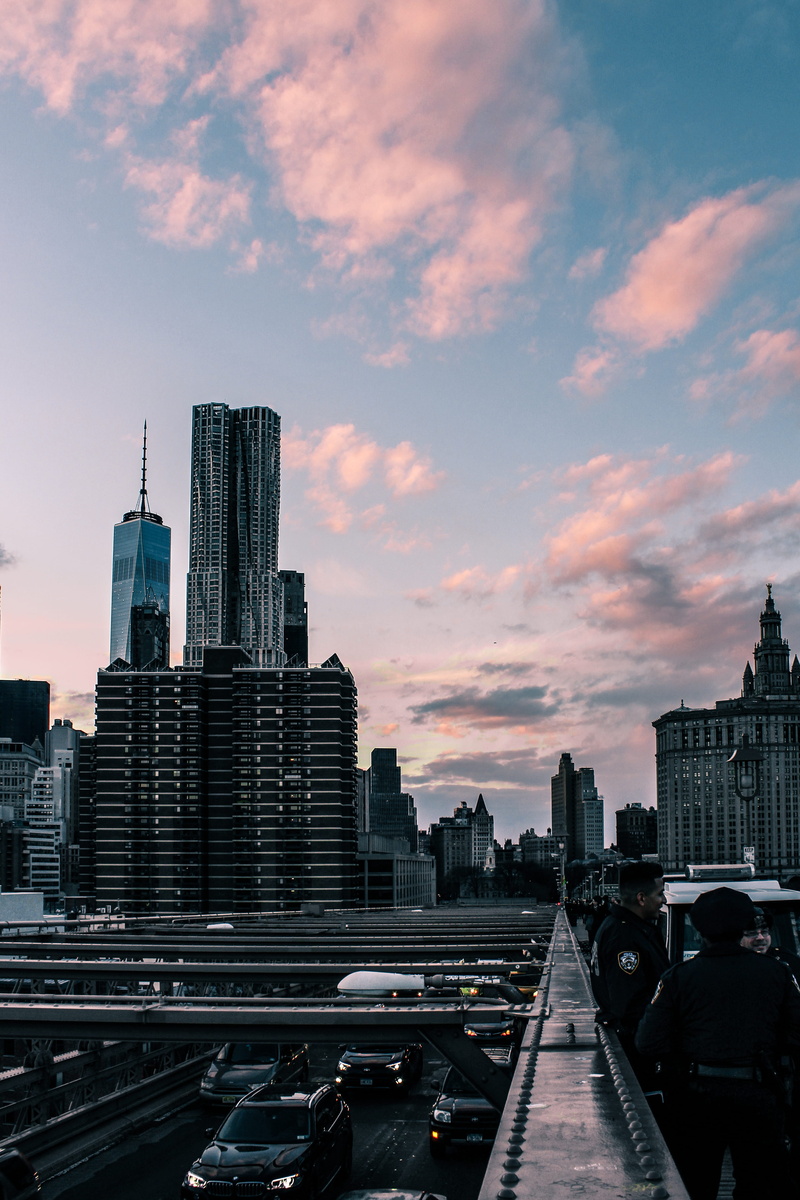 outdoors, new york, bridge, wtc, spire, cloud - sky, sunset, building exterior, worldtradecenter, mode of transportation, cottoncandy, city, brooklynbridge