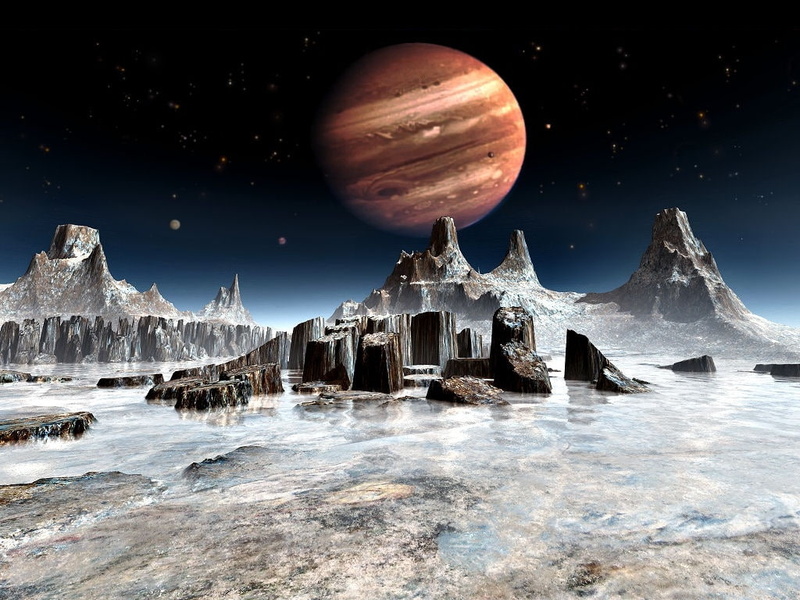 Moons, rock formations, art, stars, hd, space, europa, jupiter, 480P, planet