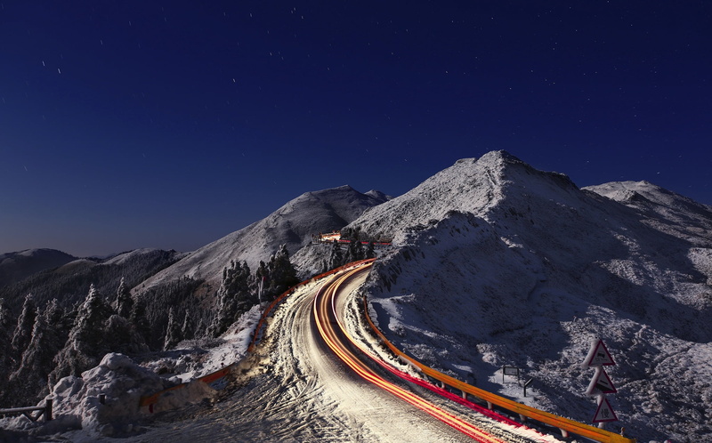 dark, outdoors, astronomy, alps, mountain, illuminated, 1080P, non-urban scene, night, snow, sky, environment, formation, nature, mountain range, no people