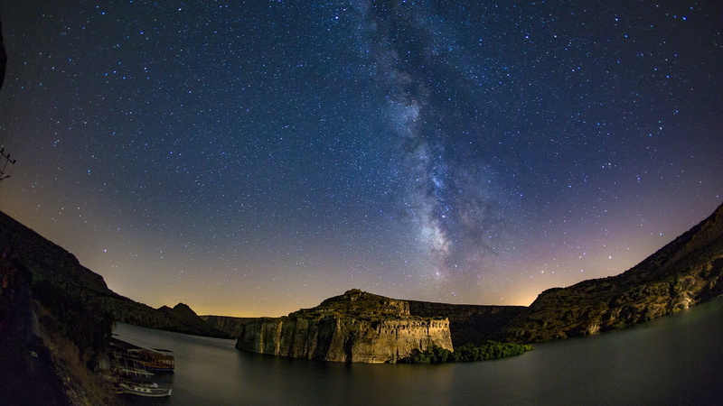 landscape, space, Milky Way, black, tranquil scene, astronomy, stars, galaxy, built structure, no people, mountain, tranquility, nature, formation, star - space