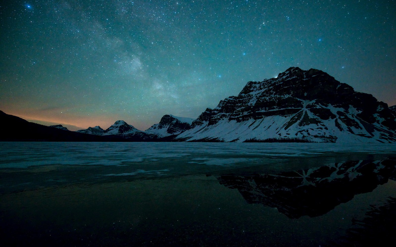 snowcapped mountain, water, galaxy, river, space, scenics - nature, scenery, idyllic, ice, 2K, nature, mountain, tranquility, tranquil scene, milky way